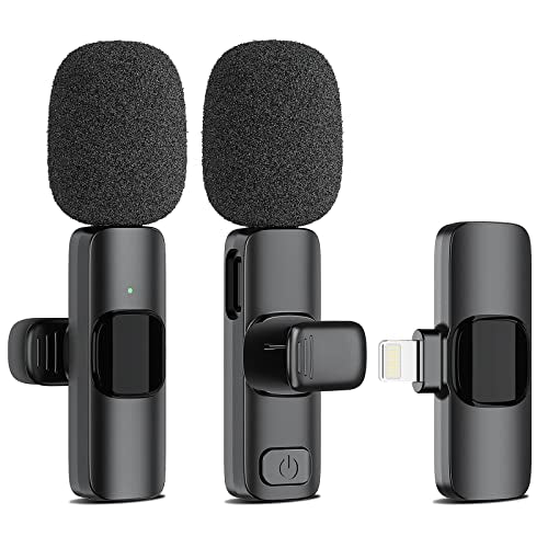 Wireless Lavalier Lapel Microphone for iPhone iPad,Omnidirectional Mini Microphone with Clip,Plug and Play Wireless Mic for Video Recording,Live Stream,YouTube,Facebook,TikTok (Black -2 pcs)